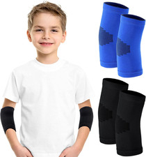 Kids Elbow Brace Knit Compression Sleeve Medium, Black, Blue
