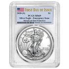 2020 (S) $1 American Silver Eagle PCGS MS69 Emergency Issue FDOI Flag Label
