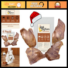 Natural Pig Ears for Dogs - Single Ingredient Chews, Long Lasting Treats, 4 Pack
