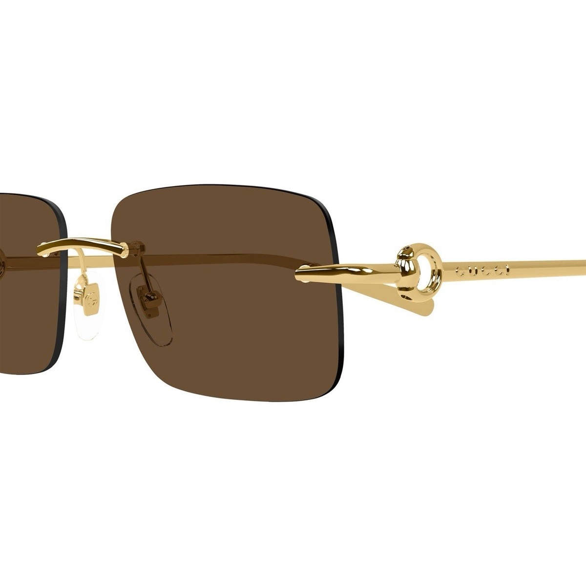 GUCCI GG1703S 004 Gold Metal Brown Lens Rimless Sunglasses