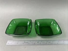 2 Vintage Anchor Hocking Forest Green Charm Berry Bowls Fruit 4.75" Square