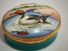 Halcyon Days Oval Enamel Box Signed Val Bennett's Northern Pintail Duck ANAS ACU
