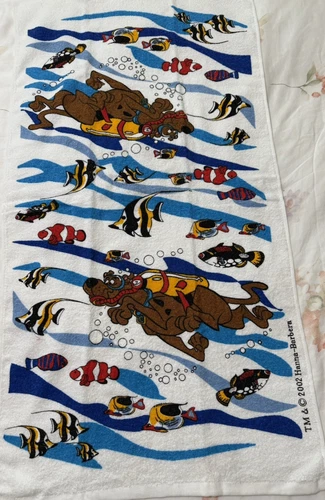 Vtg 2002 Scooby Doo Beach Bath Towel Hannah Barbara Towel & Washcloth New Scuba