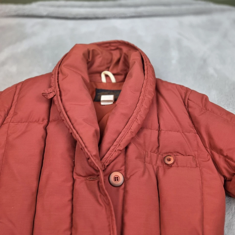 Abrigo acolchado vintage Eddie Bauer para mujer plumón de ganso naranja óxido con cinturón Foto 2 de 4