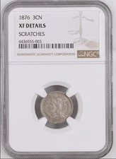 ✯ EXTREMELY RARE KEY DATE - 1876 3CN Three Cent Nickel NGC (NO CAC) XF+++ ✯
