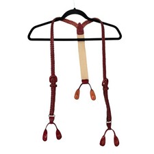 Vintage Braided Leather Suspenders in Red  Tan  Italian Full-Grain Vibe