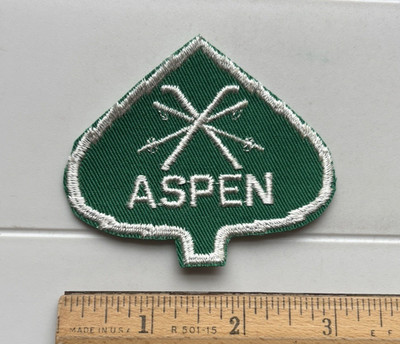 Aspen Colorado Ski Area Green Leaf Skis Poles Skiing Embroidered Patch Badge