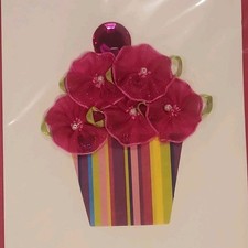Papyrus Birthday Greeting Card Pink Floral  Striped Theme Embellished Folded