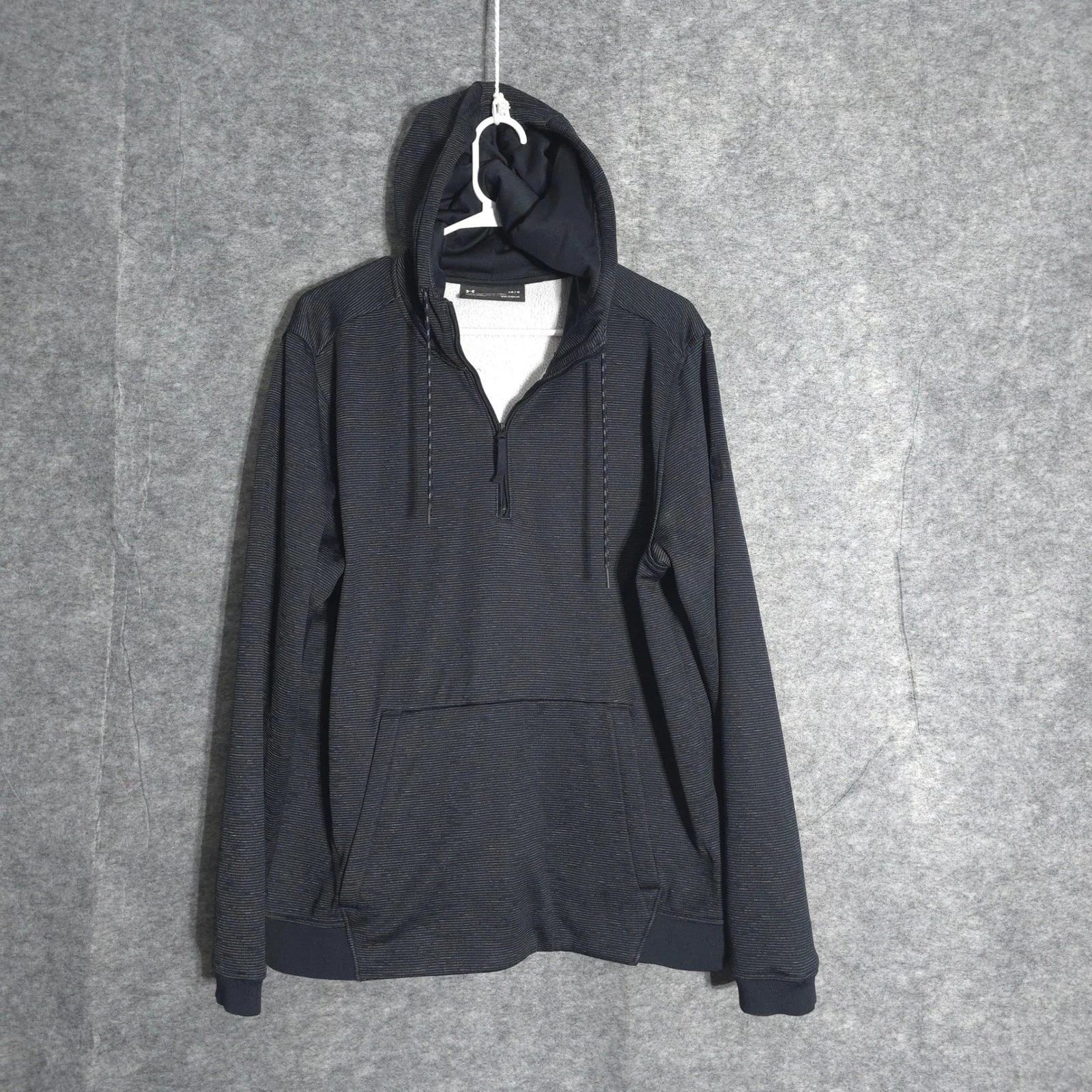 Under Armour ColdGear Hoodie Mens L Black Striped 1/4 Zip Fitted Gym Top Logo