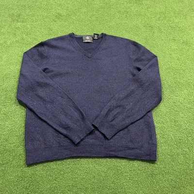 Pull homme Calvin Klein bleu marine en laine mérinos col V taille XL - Photo 1/4