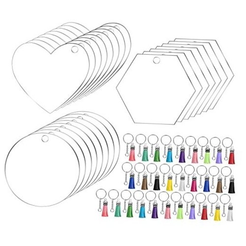 Acrylic Blanks Keychains for Ornament, 120 PCS Acrylic Keychains Set 30 PCS