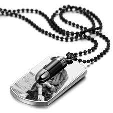 Men's Personalized Photo Picture Free Custom DIY Bullet Dog Tag Pendant Necklace