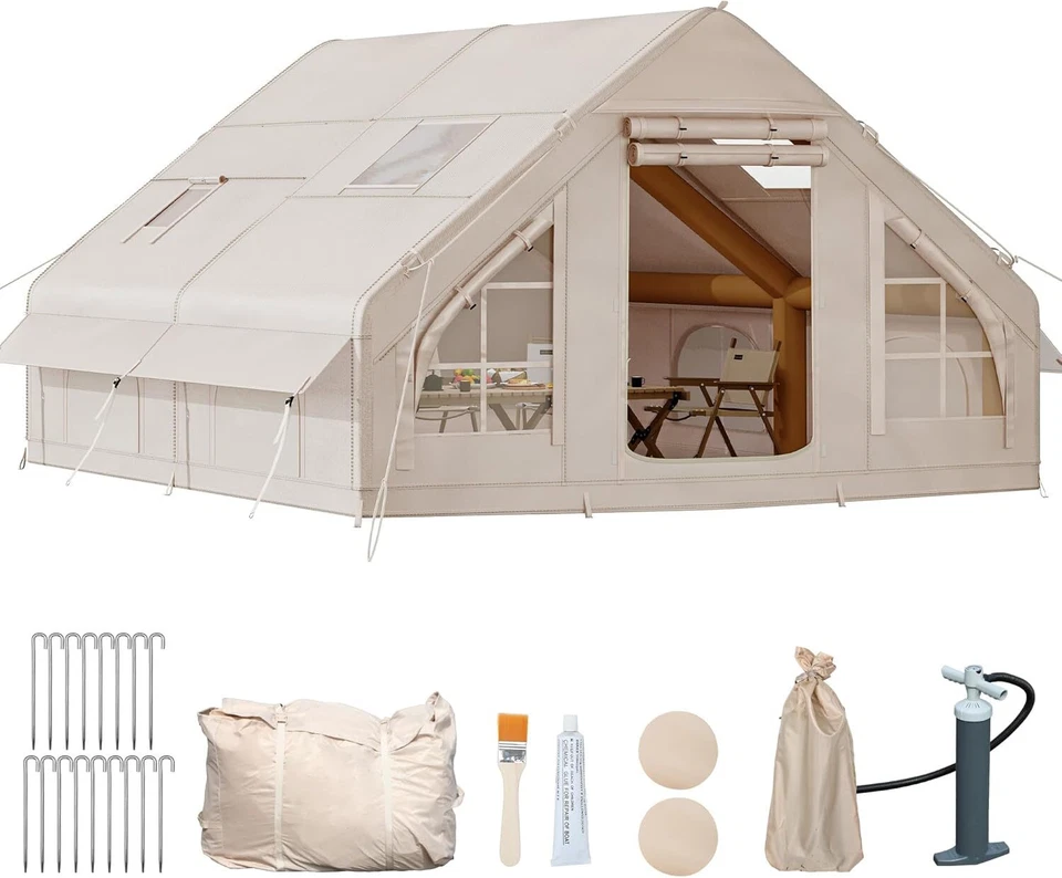 Tienda de campaña inflable portátil Okcora para 8 personas impermeable con ventana de gato de estufa Foto 2 de 4