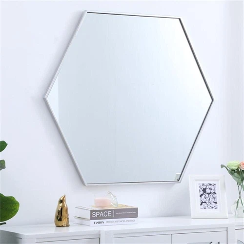 Elegant Decor Eternity 35" x 41" Hexagonal Metal Frame Mirror in Silver - Picture 9 of 13