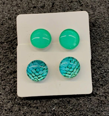 2 Paar handgefertigte 10 mm verschiedene Farben ''Fischschuppen''/grüne Acryl Ohrringe
