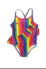 Tucker +Tate colorful rainbow ruffle girl's tank swimsuit size 4