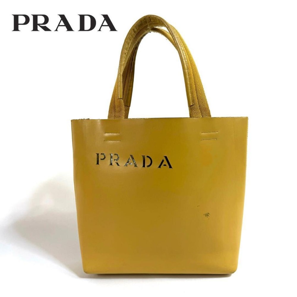 Prada Leather Tote Bag Mini Mustard Punching Made In Italy