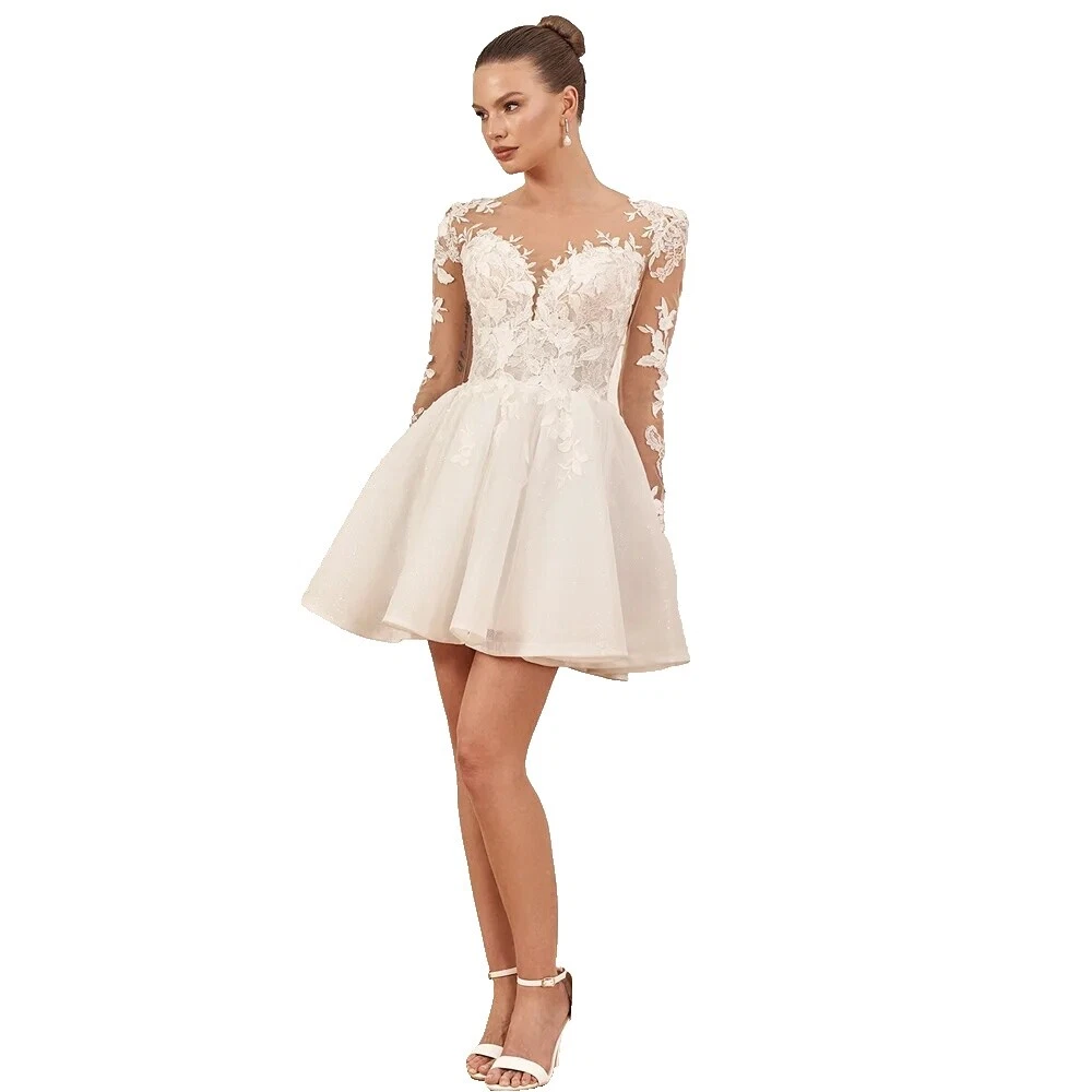 Lace Long Sleeve Short Wedding Dresses