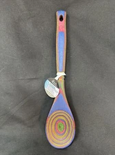 New Island Bamboo 12" Blue Pakkawood Wooden Stirring Spoon / Natural Colors