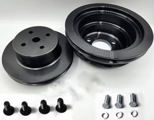 Black Aluminum Bbc 454 Pulley Set 2-groove Upper 3-groove Lower Long Pump V-belt