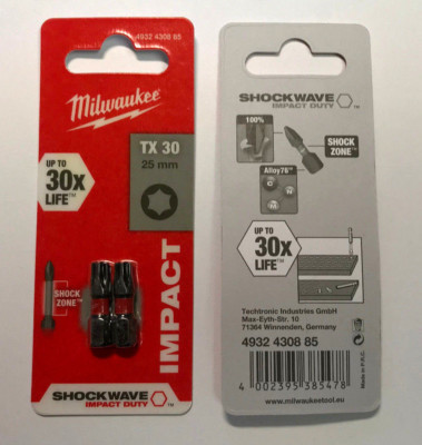 Milwaukee 1VE TX30 25mm Torx Shockwave Impact Duty Screwdriver Bits Driver Bit