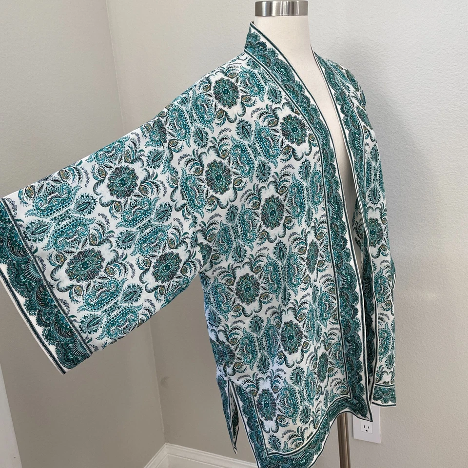 Cárdigan kimono abierto verde grande floral Max Edition para mujer Foto 3 de 4