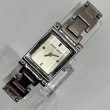 Nine West Women's Watch Rectangle Silver Dial Silver Tone Band NEW BATTERY RUNS!