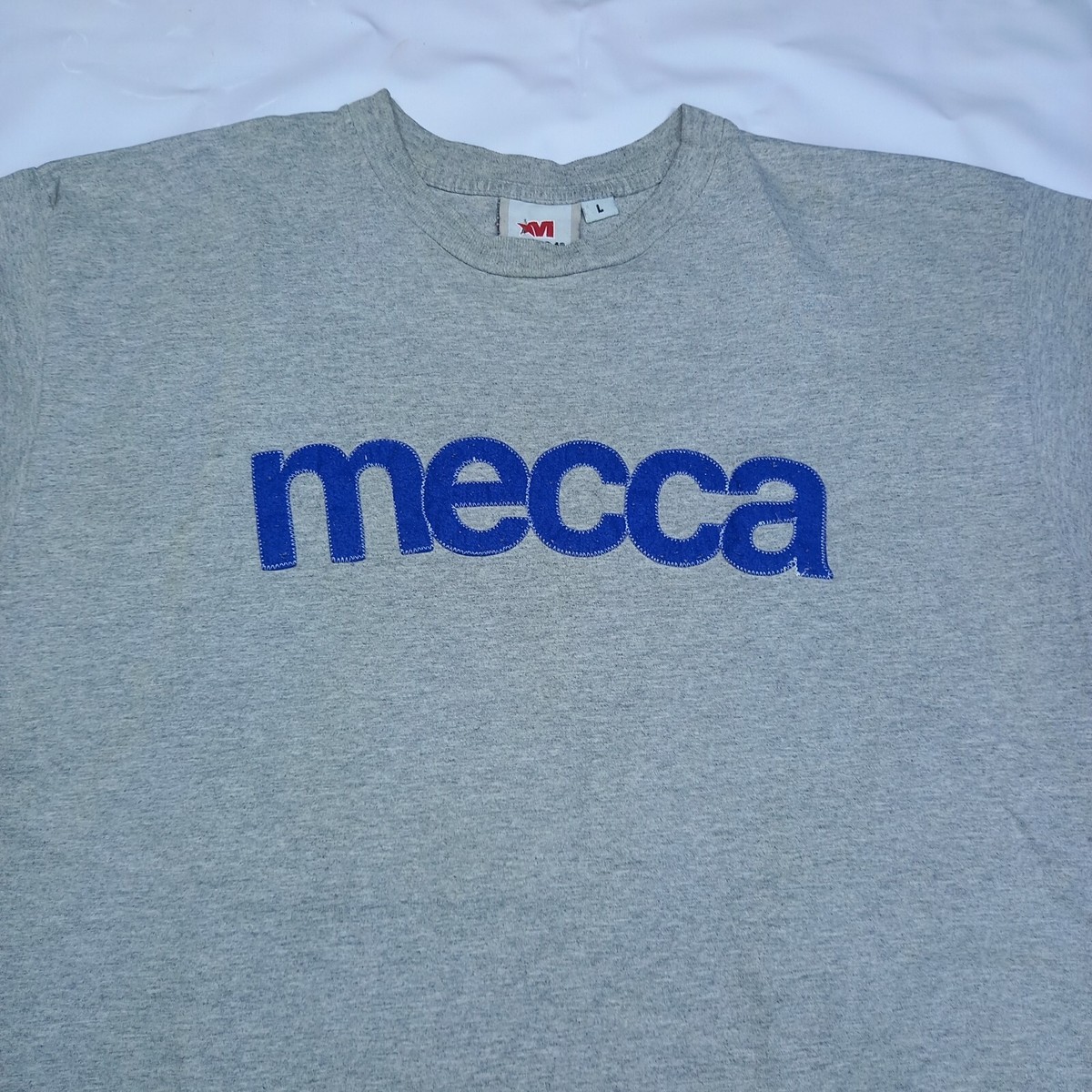 Vintage Mecca 90s T Shirt Embroidered Hip Hop Logo Gray Made