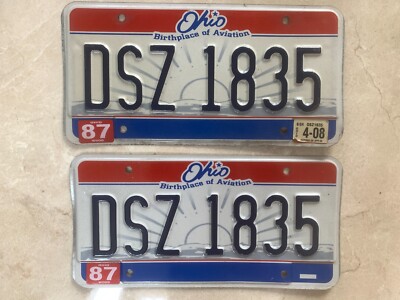 2 OHIO VTG License Plate DSZ 1835 Birthplace of Aviation Buckeyes SUNBURST RETRO