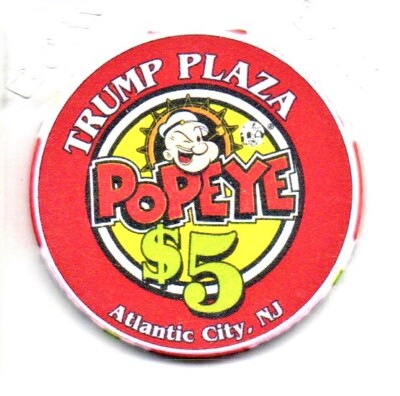 Trump Plaza Casino Popeye Atlantic City NJ 5 Dollar Gaming Chip as pictured