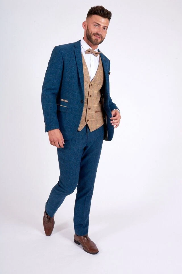 Blue wedding suit store with vest