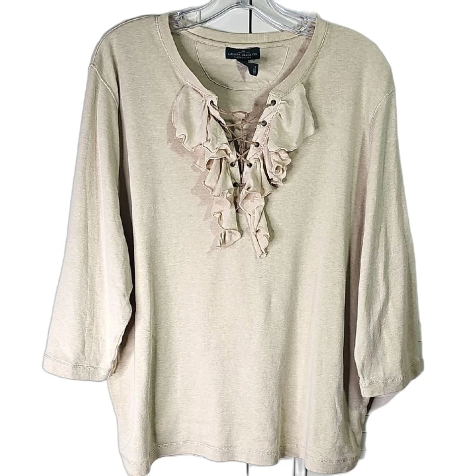 Blusa de Raulph Lauren Lauren Jeans Co Mezcla de Algodón Beige Talla Grande 3X Foto 2 de 4