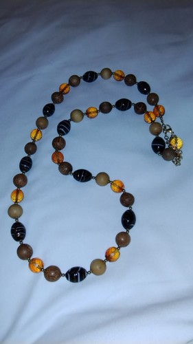 Joan Rivers Faceted Amber & Brown Color Glass Bead Necklace 36" w Pendant Signed - Picture 4 of 5