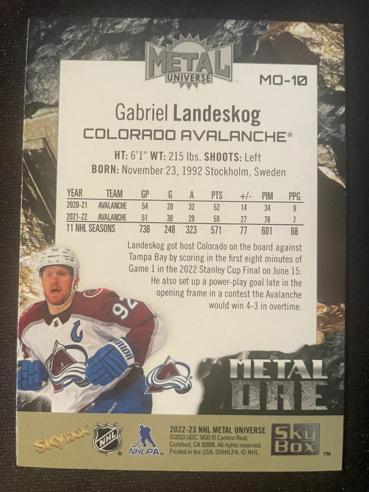 Gabriel LANDESKOG 2022-23 Skybox Metal Universe Metal Ore #MO-10 Colorado - Image 2 of 2