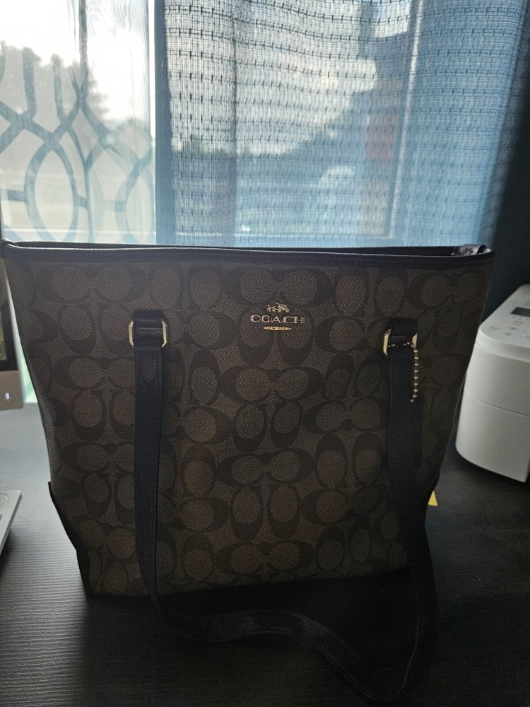 COACH Tote Bag Signature PVC Brown With Purple