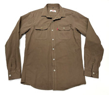 VTG 60s 70s Levis Shirt Mens L Brown Button Up White Label Cotton Twill