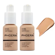 2 Pack PHOERA Foundation 104 Buff Beige 1 Fl Oz (Pack of 2), 104 