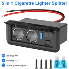 12-24V Cigarette Lighter Splitter Socket USB Fast Car Charger QC3.0 & Dual PD3.0
