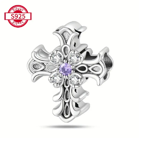 Bracelet Argent Zircone 17 Pierres Rose Plaque Or Croix 606433