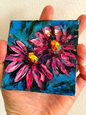 Echinacea Blume Mini Ölgemälde Original Blumen Sammlerstück handgemalt 4 x 4