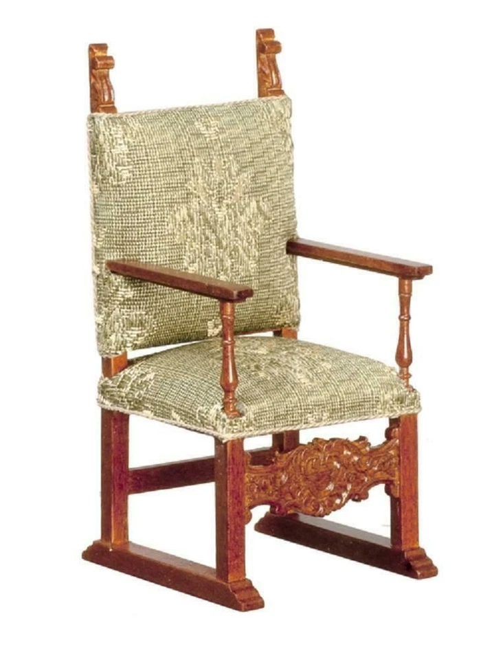 Dolls House Spanish Arm Chair Walnut C 1620 Jacobean Miniature JBM Furniture - Image 1 of 1