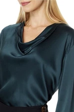 Tahari Size Medium Excellent Condition Satin Holiday Green Shimmer Cowl Neck Top