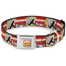 Buckle-down Dog Collar Seatbelt Buckle Thor Hammer Red Yellow White 15 To 26 Inc