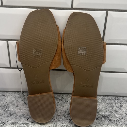 Sandalias Jane Jason Wu Marrón Gamuza Cuero Talla 8 Sin Cordones Lujo Tacón Cómodas Nuevas - Imagen 6 de 9