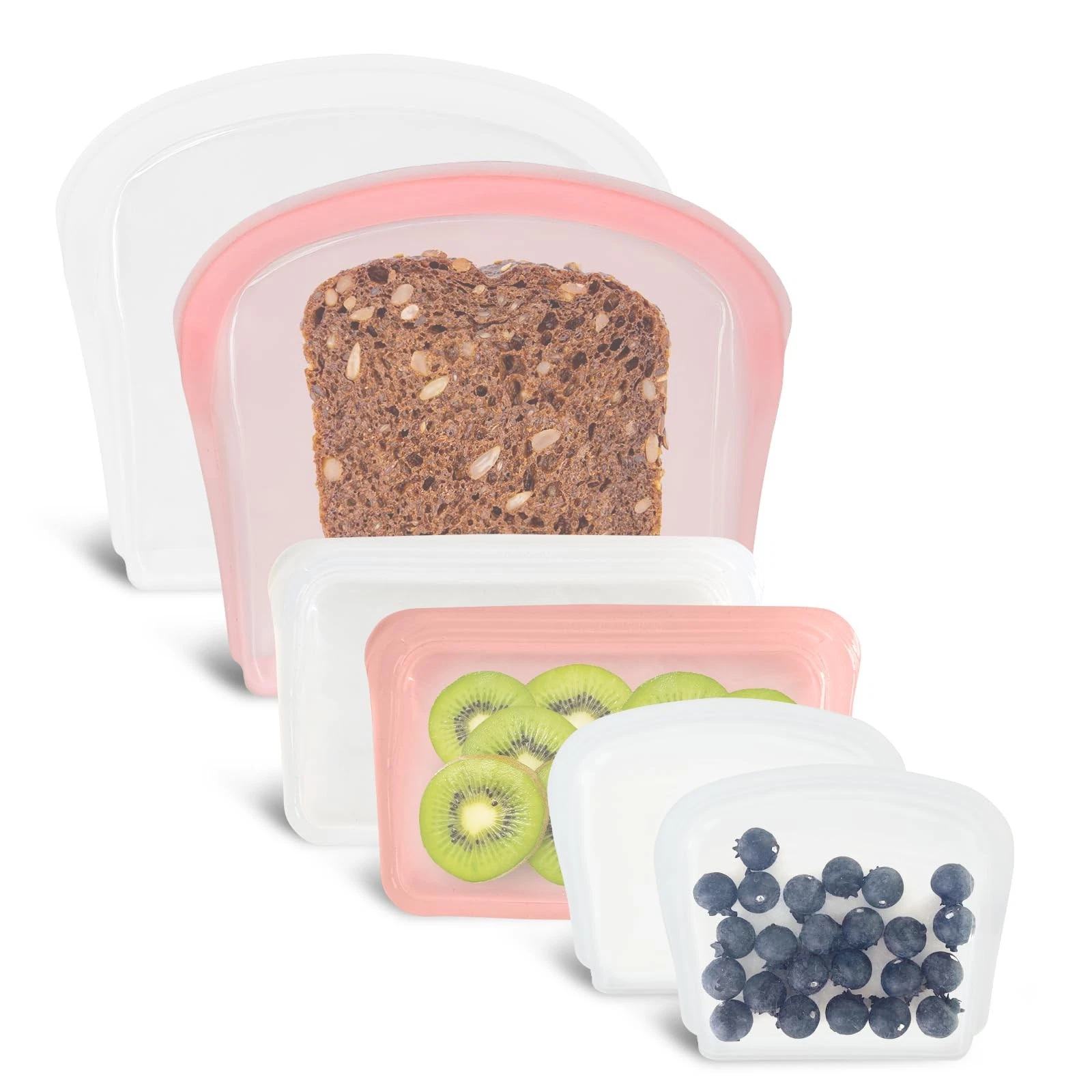 DGitaor Reusable Silicone Storage Bag, 6Pack Pocket, Snack, and Sandwich Bag,...