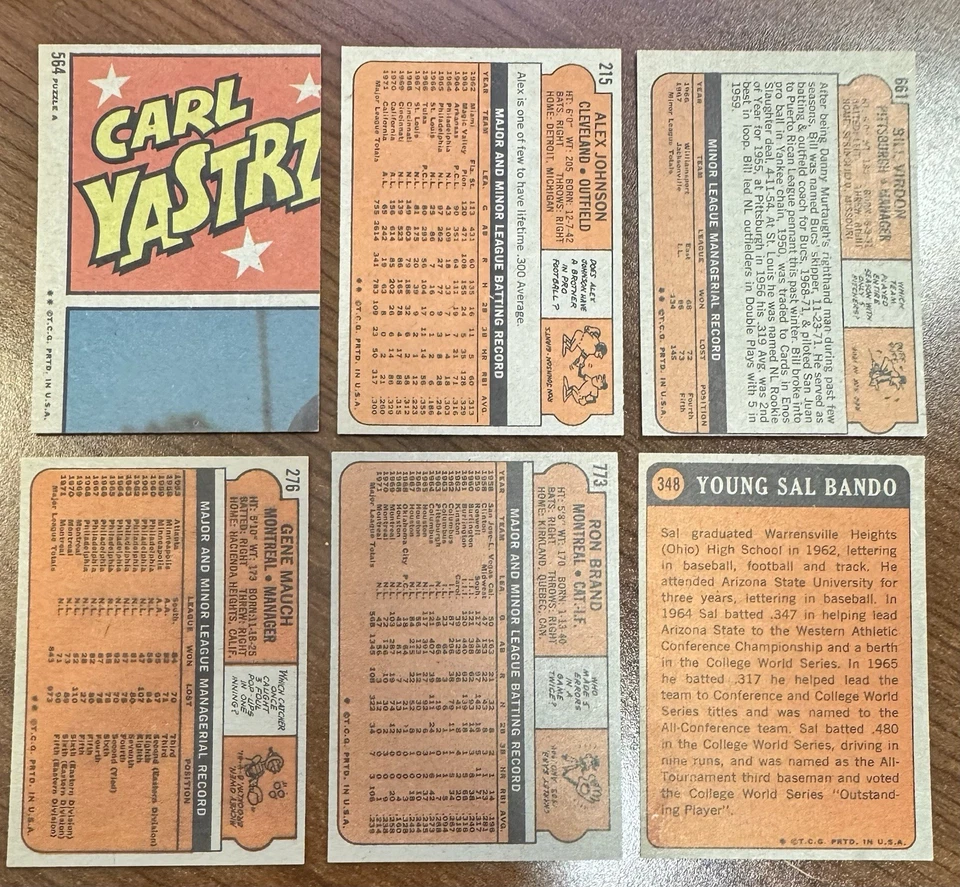 Подписанный лот из 6 бейсбольных автографов Topps 1972 г. - Изображение 2 из 2