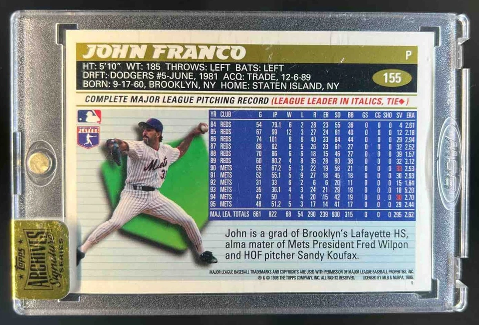 2018 Topps Archives John Franco 1996 Auto #27/33 #155 Mets - Image 2 of 2