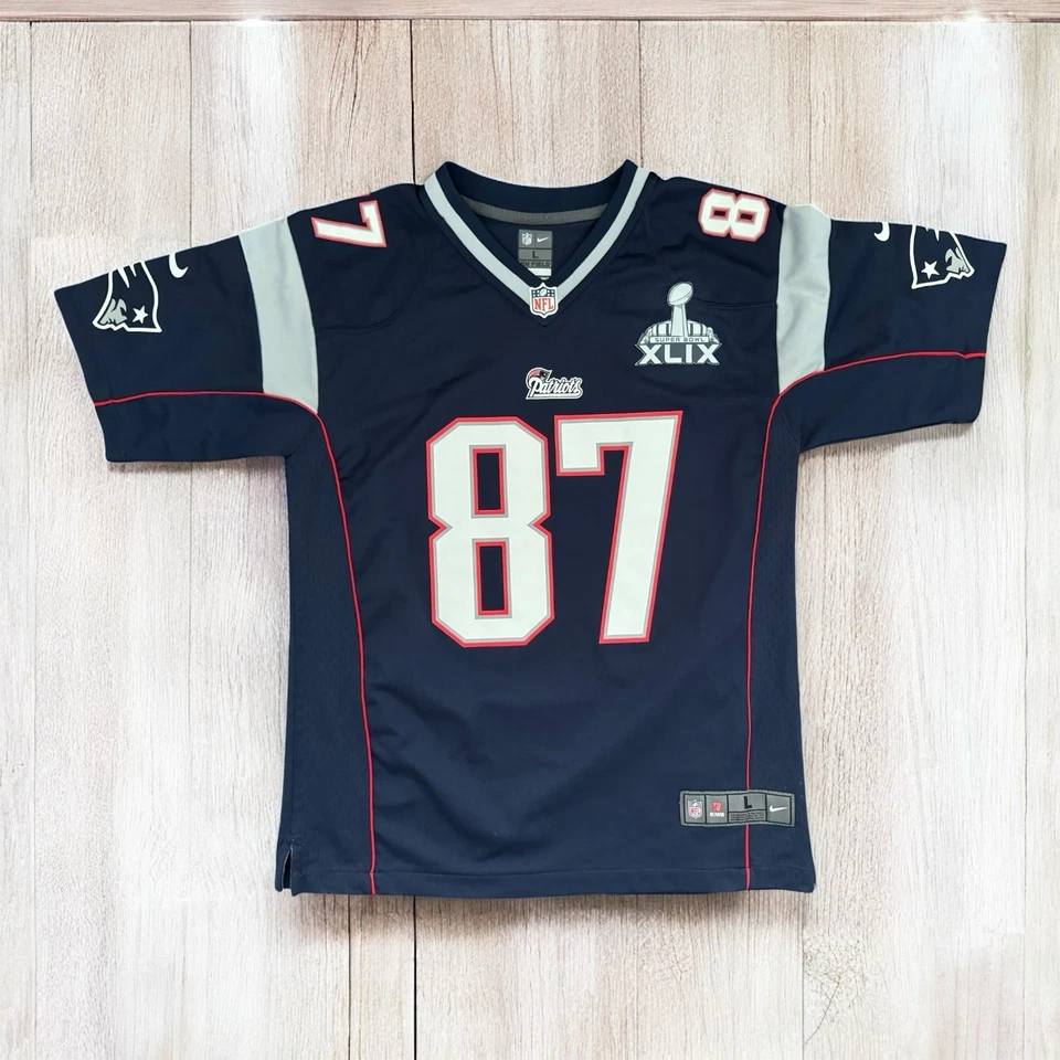 Nike 87 Rob Gronkowski New England Patriots Navy Jersey Super Bowl XLIX Y 14 -16 - Image 3 of 4