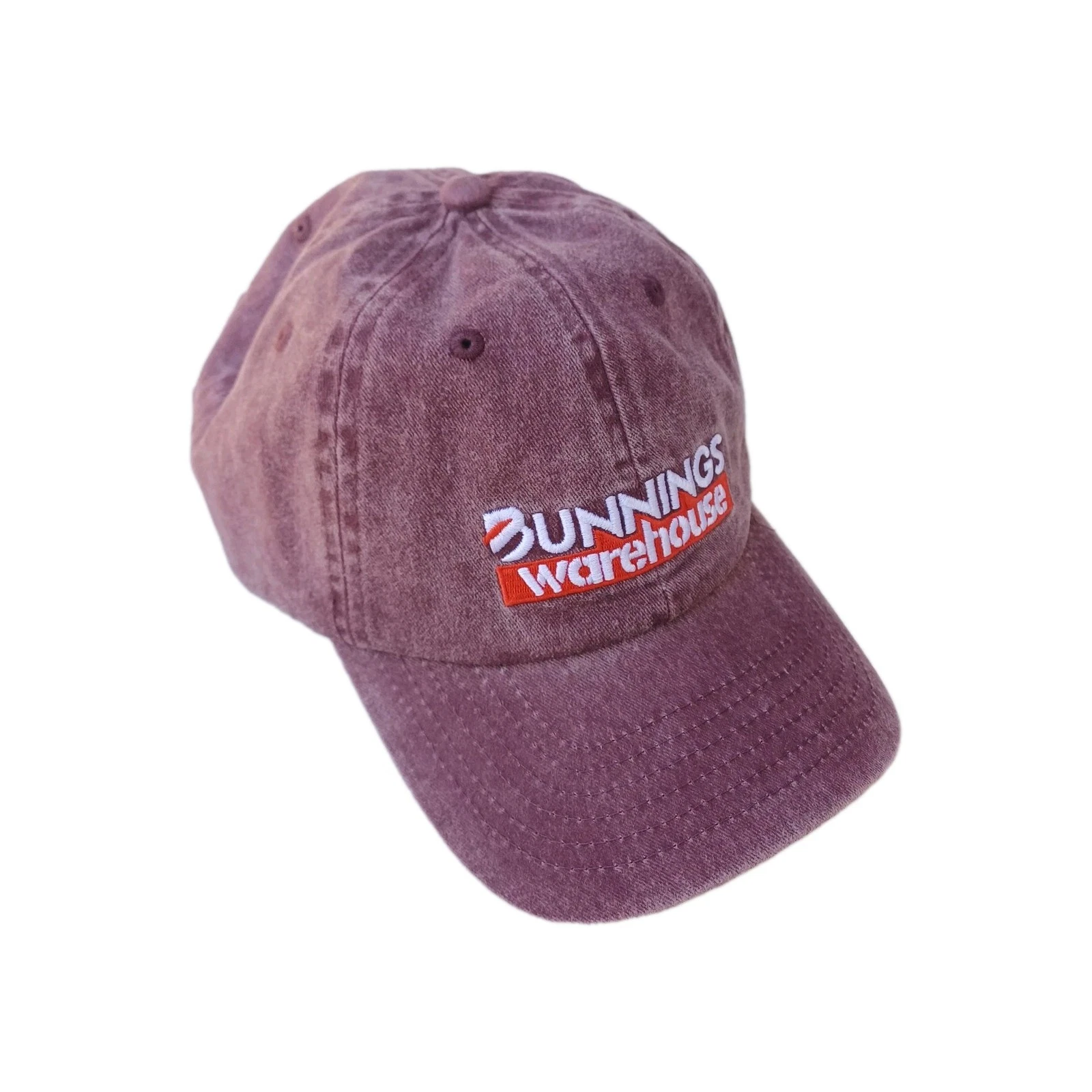 Bunnings Warehouse Baseball Cap Hat Burgundy Vintage Washed Cotton One Size NEW