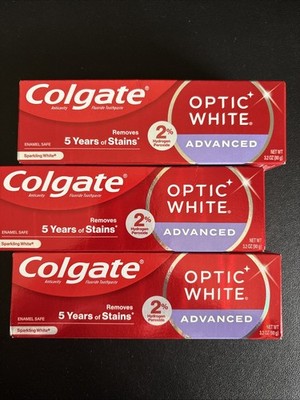 3x Colgate Optic White Advanced Whitening Toothpaste Sparkling White 3.2oz 10/27